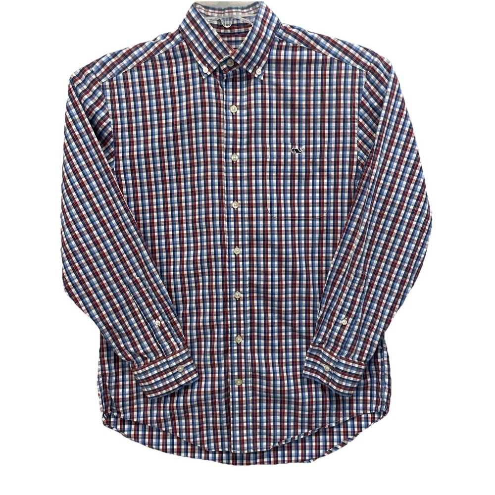 Vineyard Vines Tucker Mens SMALL Blue/Dk Red/White Plaid Button-Down Shirt EUC